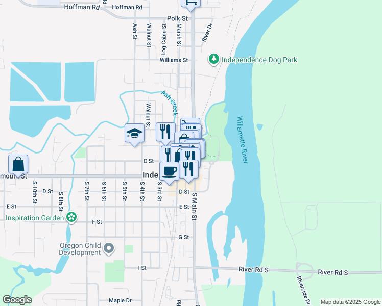 map of restaurants, bars, coffee shops, grocery stores, and more near 104 South Main Street in Independence