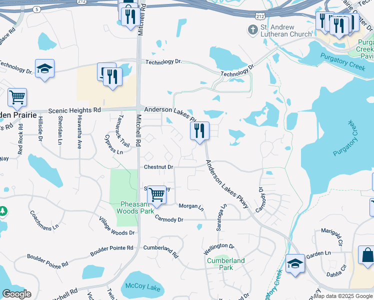 map of restaurants, bars, coffee shops, grocery stores, and more near 14000 Chestnut Drive in Eden Prairie