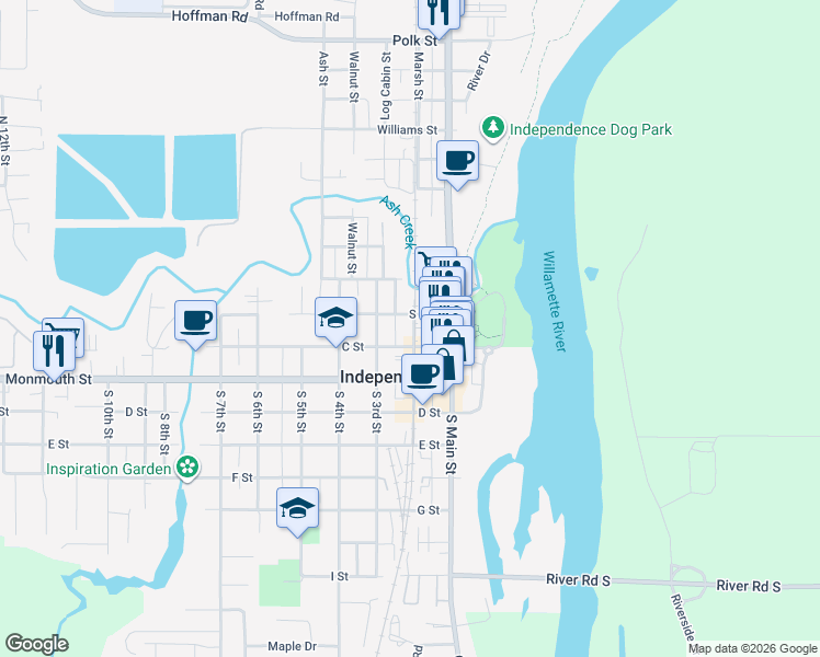 map of restaurants, bars, coffee shops, grocery stores, and more near 220 B Street in Independence