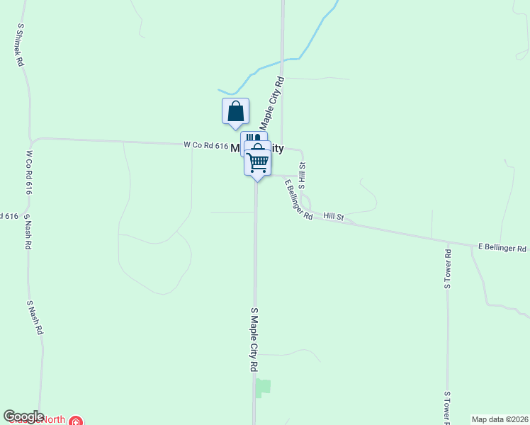 map of restaurants, bars, coffee shops, grocery stores, and more near 8789 South Maple City Road in Maple City