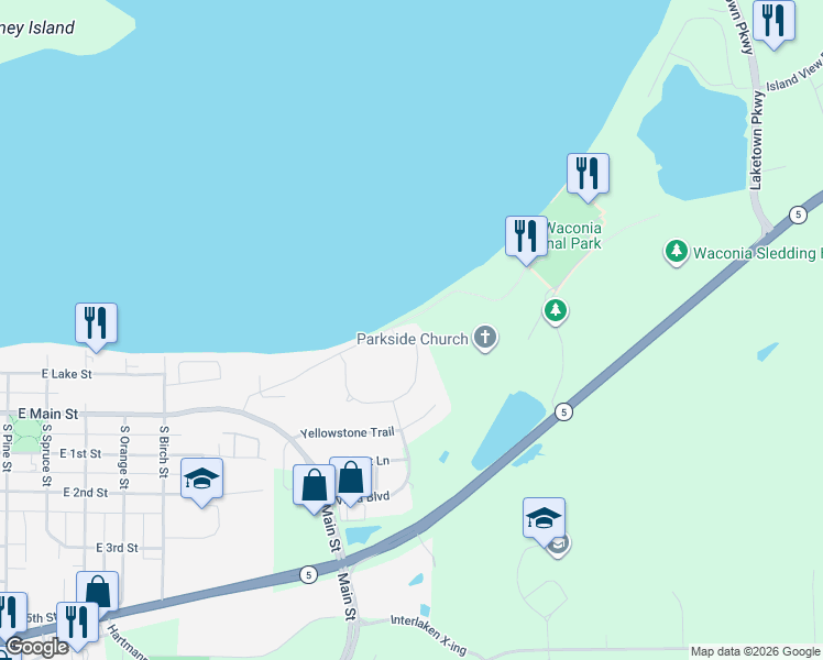 map of restaurants, bars, coffee shops, grocery stores, and more near 850 Beach Road' in Waconia