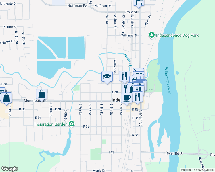 map of restaurants, bars, coffee shops, grocery stores, and more near 150 South 4th Street in Independence