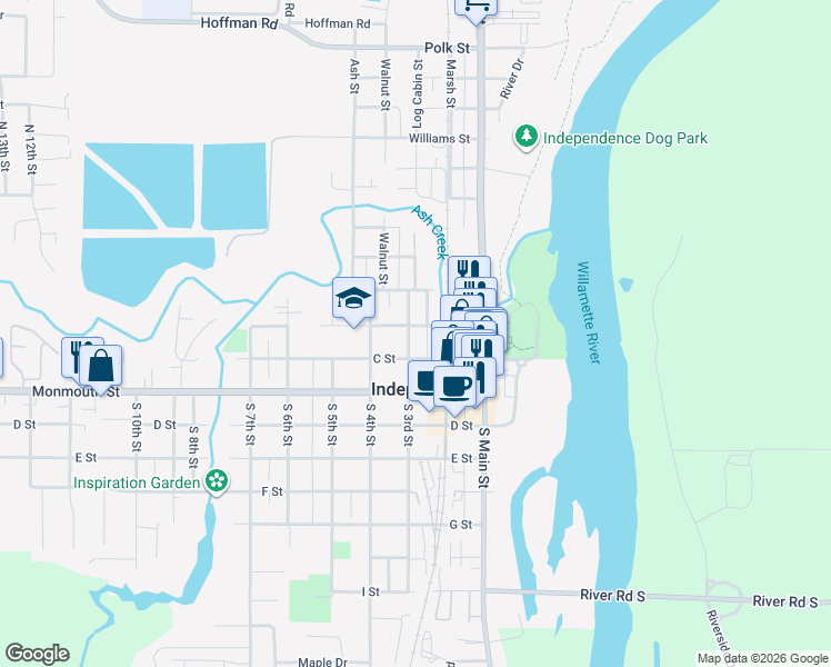map of restaurants, bars, coffee shops, grocery stores, and more near 86 South 3rd Street in Independence