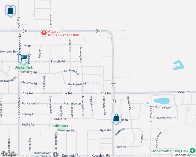 map of restaurants, bars, coffee shops, grocery stores, and more near 2053 Kimberly Road in Mosinee