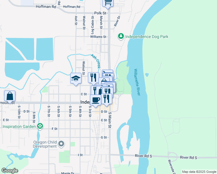 map of restaurants, bars, coffee shops, grocery stores, and more near 104 South Main Street in Independence
