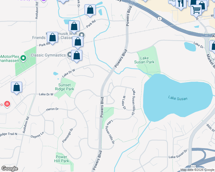map of restaurants, bars, coffee shops, grocery stores, and more near 8344 Suffolk Drive in Chanhassen