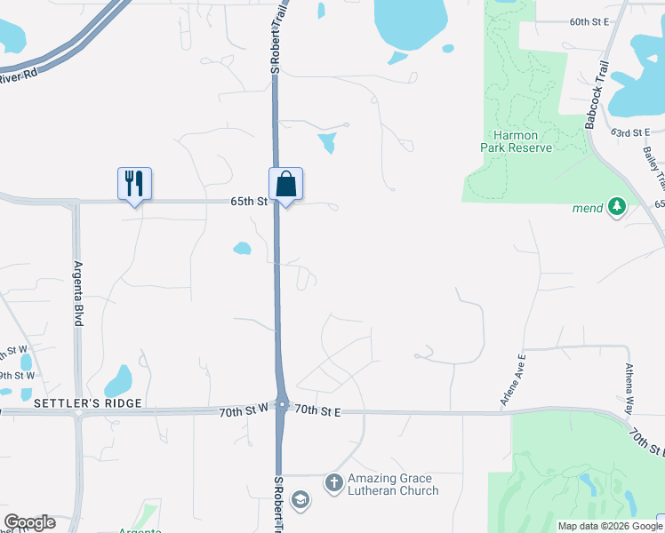 map of restaurants, bars, coffee shops, grocery stores, and more near 6680 South Robert Trail in Inver Grove Heights