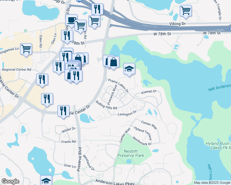 map of restaurants, bars, coffee shops, grocery stores, and more near 8387 Labont Way in Eden Prairie