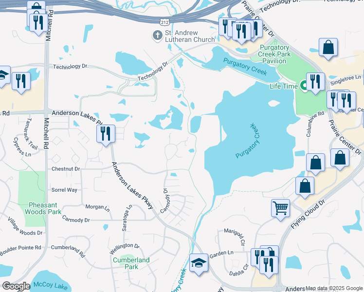 map of restaurants, bars, coffee shops, grocery stores, and more near 13491 Winchester Place in Eden Prairie