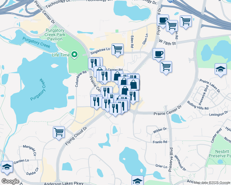 map of restaurants, bars, coffee shops, grocery stores, and more near in Eden Prairie