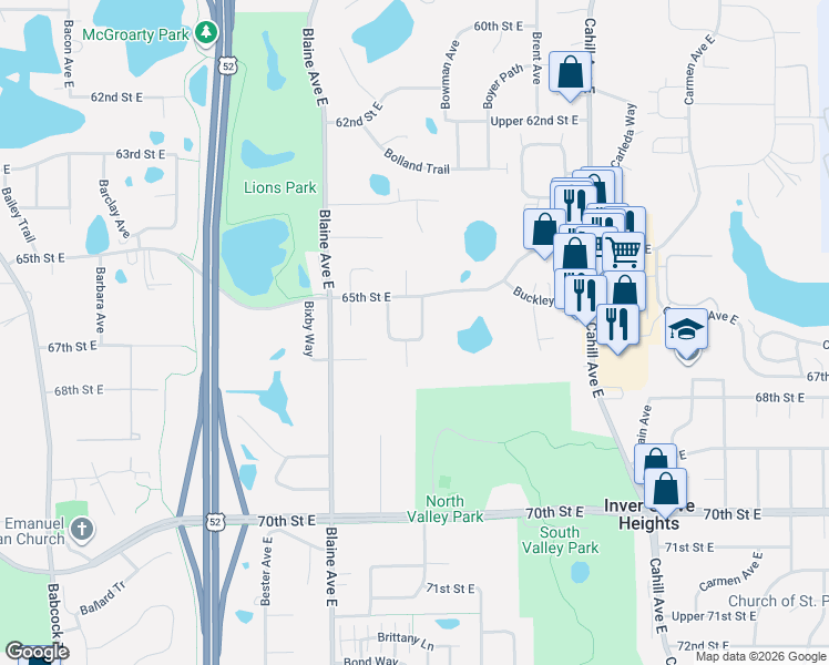 map of restaurants, bars, coffee shops, grocery stores, and more near 2641 Borden Way in Inver Grove Heights