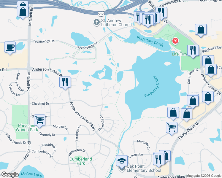 map of restaurants, bars, coffee shops, grocery stores, and more near 13491 Winchester Place in Eden Prairie