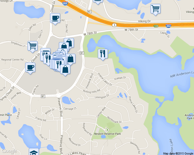 map of restaurants, bars, coffee shops, grocery stores, and more near 8387 Labont Way in Eden Prairie