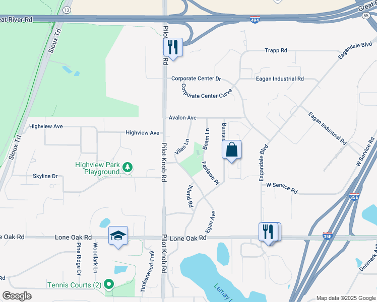 map of restaurants, bars, coffee shops, grocery stores, and more near 2848 Vilas Lane in Eagan