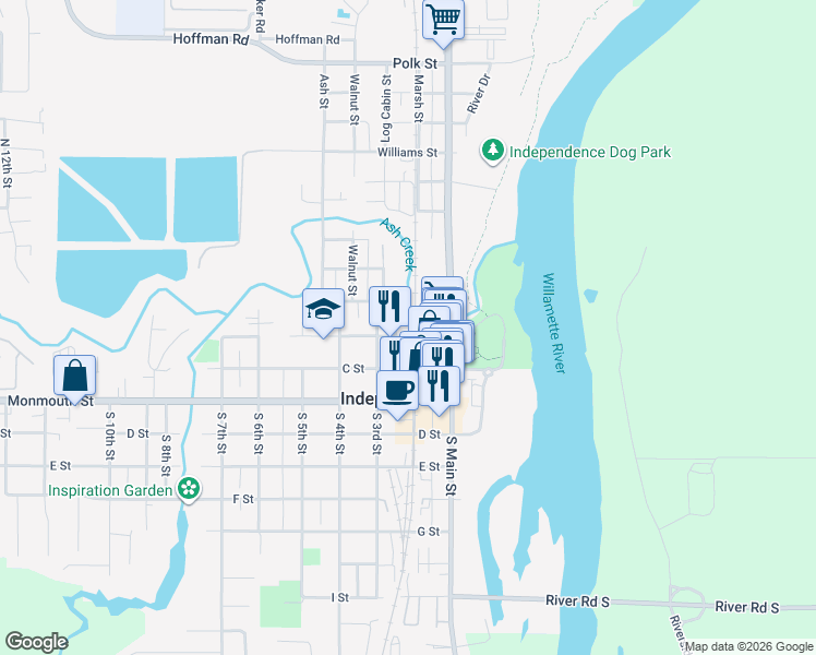 map of restaurants, bars, coffee shops, grocery stores, and more near 220 B Street in Independence