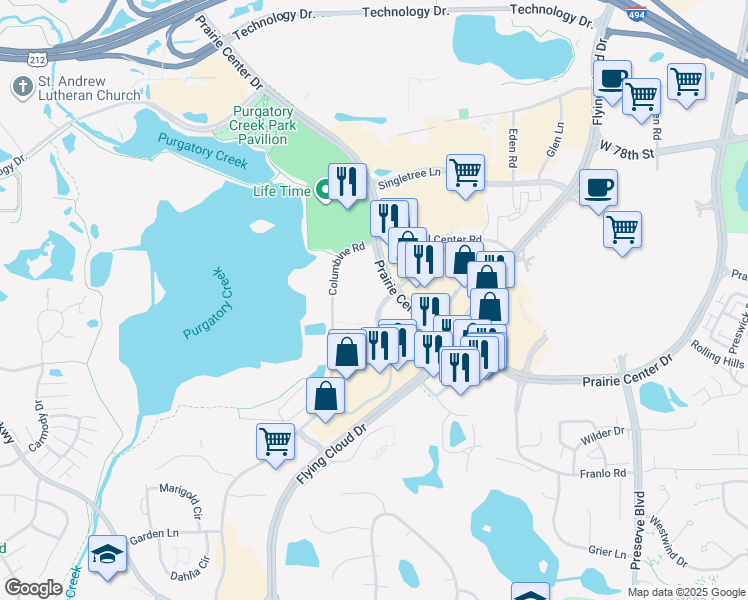 map of restaurants, bars, coffee shops, grocery stores, and more near 8300 Commonwealth Drive in Eden Prairie