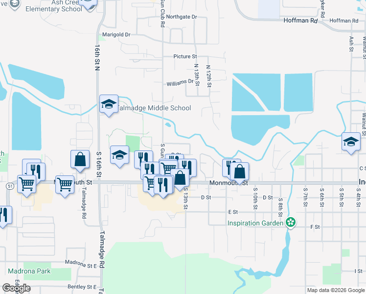 map of restaurants, bars, coffee shops, grocery stores, and more near 1302 B St in Independence