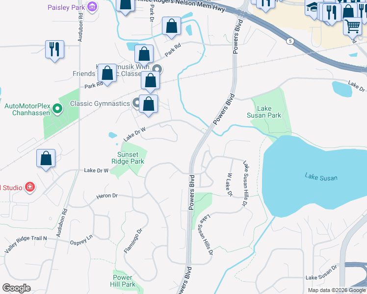 map of restaurants, bars, coffee shops, grocery stores, and more near 8344 Suffolk Drive in Chanhassen