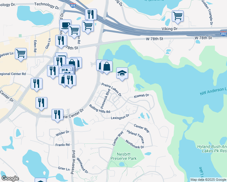 map of restaurants, bars, coffee shops, grocery stores, and more near 8338 Labont Way in Eden Prairie