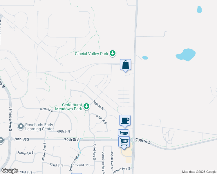 map of restaurants, bars, coffee shops, grocery stores, and more near 6547 Joliet Avenue South in Cottage Grove