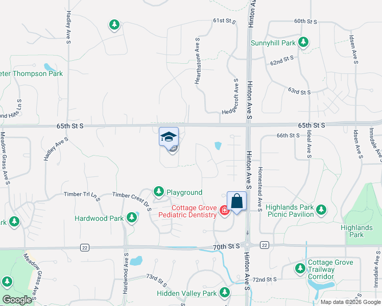 map of restaurants, bars, coffee shops, grocery stores, and more near 6750 Pine Arbor Boulevard South in Cottage Grove