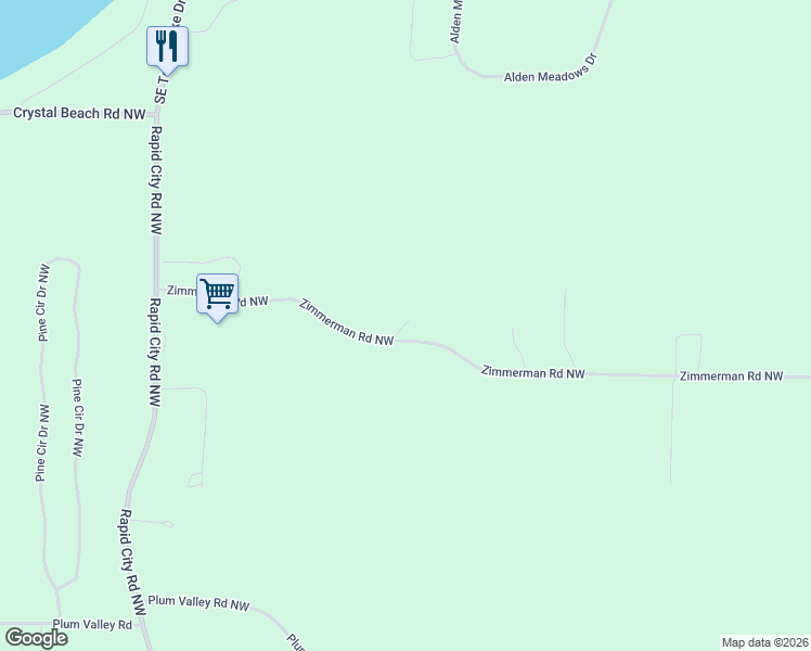 map of restaurants, bars, coffee shops, grocery stores, and more near 5302-5336 Zimmerman Road Northwest in Rapid City