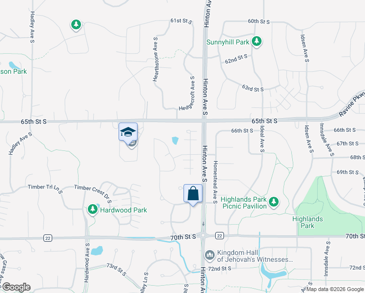 map of restaurants, bars, coffee shops, grocery stores, and more near 6696 Homestead Avenue South in Cottage Grove