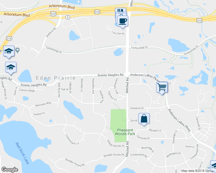 map of restaurants, bars, coffee shops, grocery stores, and more near 8260 Cypress Lane in Eden Prairie