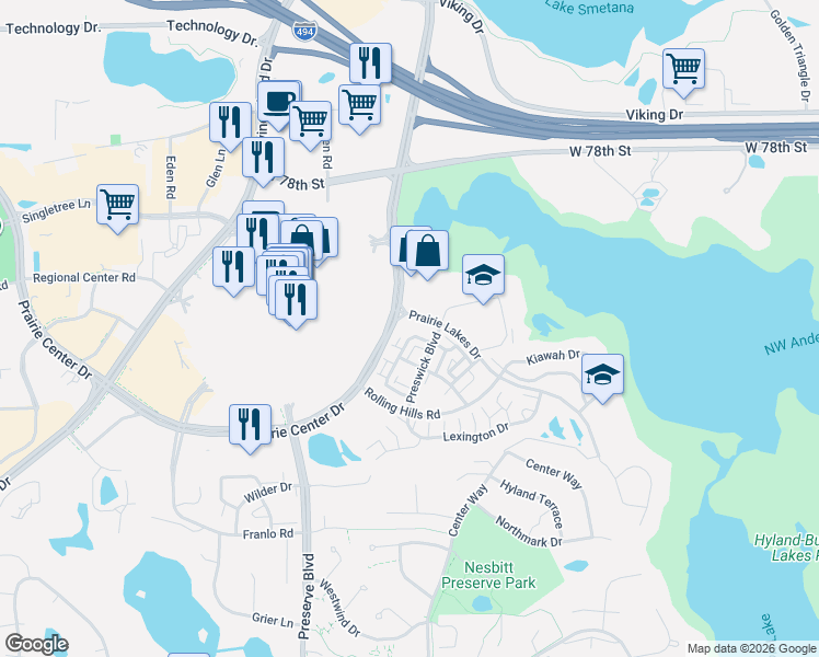 map of restaurants, bars, coffee shops, grocery stores, and more near 8292 Labont Way in Eden Prairie