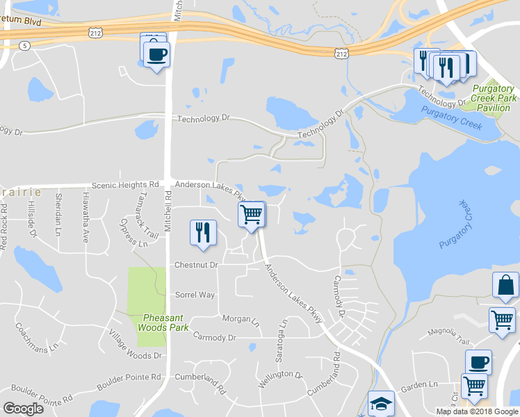 map of restaurants, bars, coffee shops, grocery stores, and more near 13919 Erwin Court in Eden Prairie