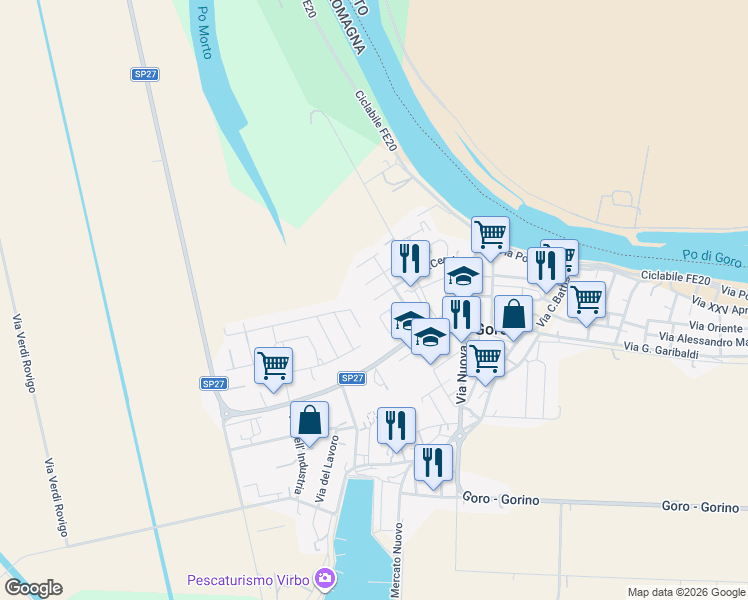 map of restaurants, bars, coffee shops, grocery stores, and more near 97 Via F.Cervi in Goro