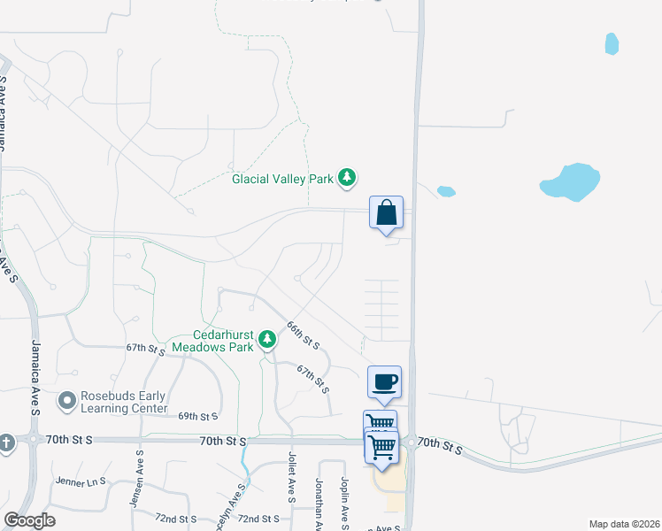 map of restaurants, bars, coffee shops, grocery stores, and more near 6500 Joliet Avenue South in Cottage Grove