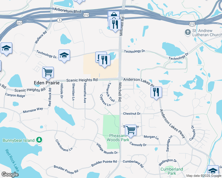 map of restaurants, bars, coffee shops, grocery stores, and more near 8200 Tamarack Trail in Eden Prairie