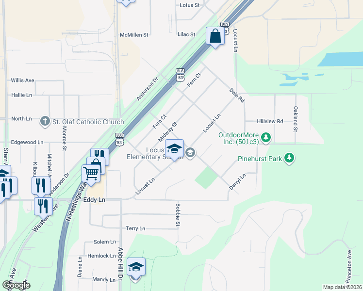 map of restaurants, bars, coffee shops, grocery stores, and more near 3226 Potter Road in Eau Claire