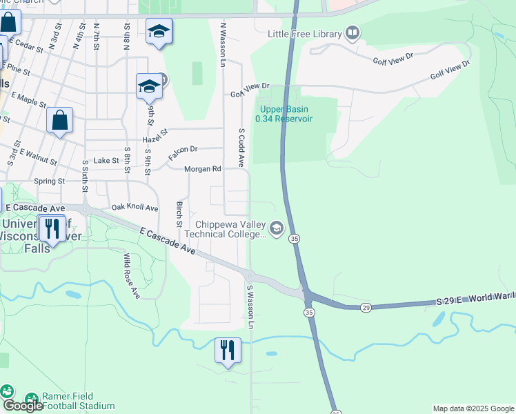 map of restaurants, bars, coffee shops, grocery stores, and more near 514 South Wasson Lane in River Falls