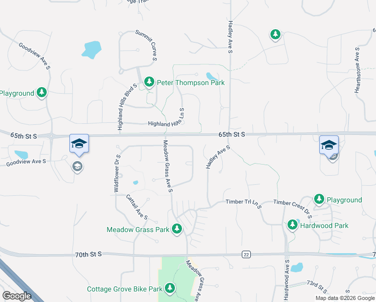 map of restaurants, bars, coffee shops, grocery stores, and more near 6504 Bluestem Lane South in Cottage Grove