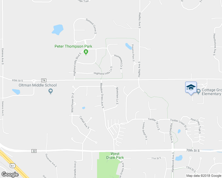 map of restaurants, bars, coffee shops, grocery stores, and more near 6504 Bluestem Lane South in Cottage Grove