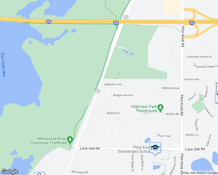 map of restaurants, bars, coffee shops, grocery stores, and more near 1550 Highview Avenue in Eagan