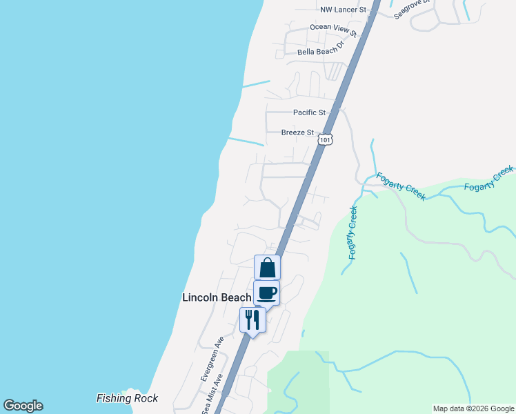 map of restaurants, bars, coffee shops, grocery stores, and more near 205 Tillicum Street in Depoe Bay