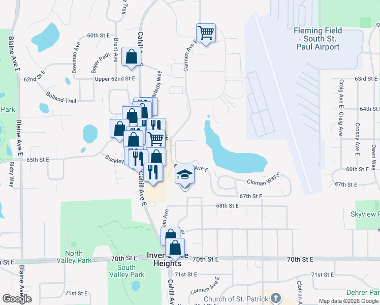 map of restaurants, bars, coffee shops, grocery stores, and more near 3108 65th Street East in Inver Grove Heights
