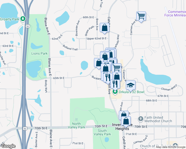 map of restaurants, bars, coffee shops, grocery stores, and more near 2780 Buckley Way in Inver Grove Heights