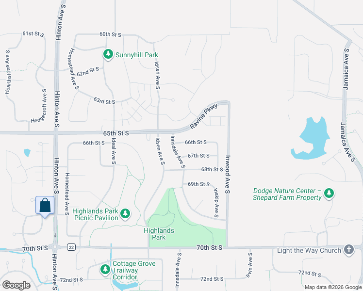 map of restaurants, bars, coffee shops, grocery stores, and more near 8311 66th Street South in Cottage Grove