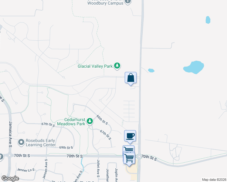 map of restaurants, bars, coffee shops, grocery stores, and more near 6500 Joliet Avenue South in Cottage Grove