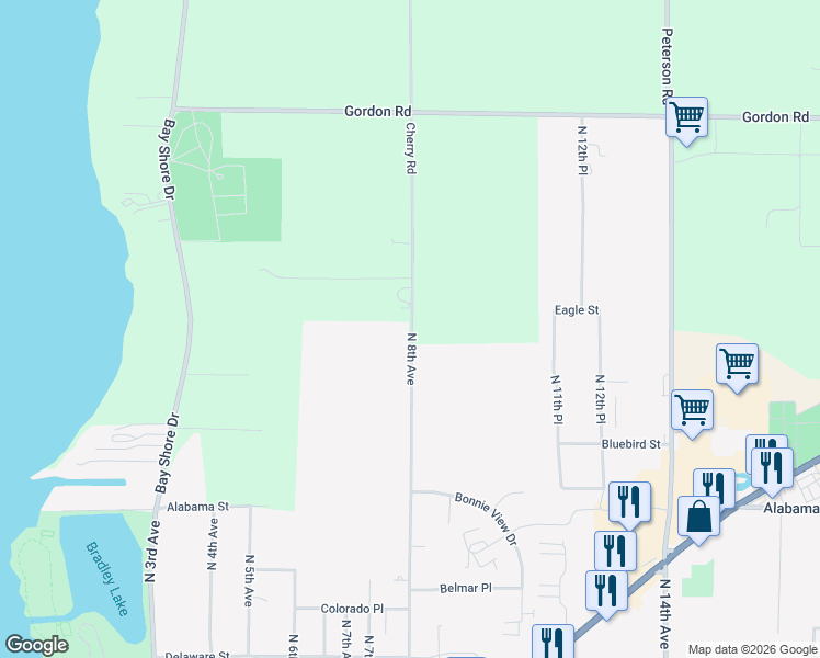 map of restaurants, bars, coffee shops, grocery stores, and more near 3794 Cherry Road in Sturgeon Bay