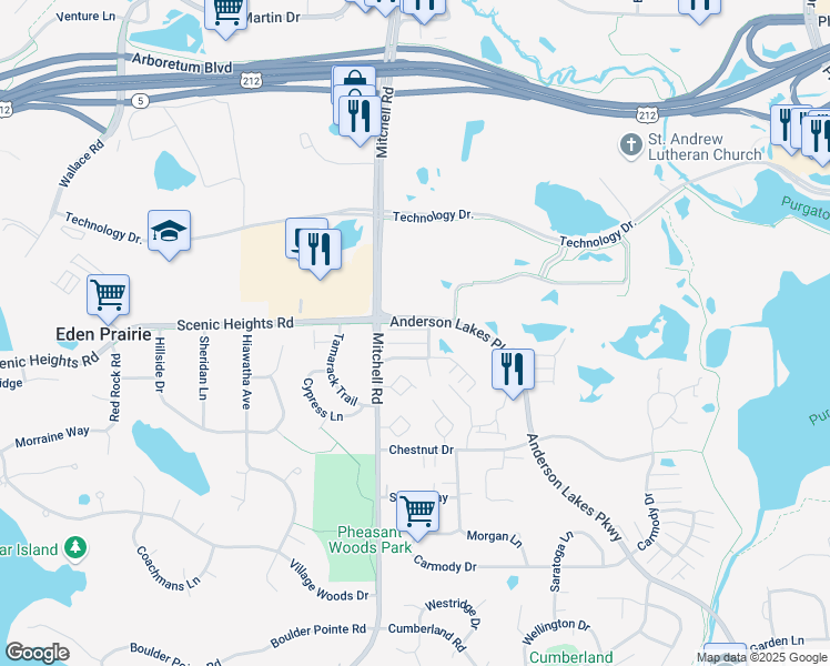 map of restaurants, bars, coffee shops, grocery stores, and more near 14371 Wilson Drive in Eden Prairie