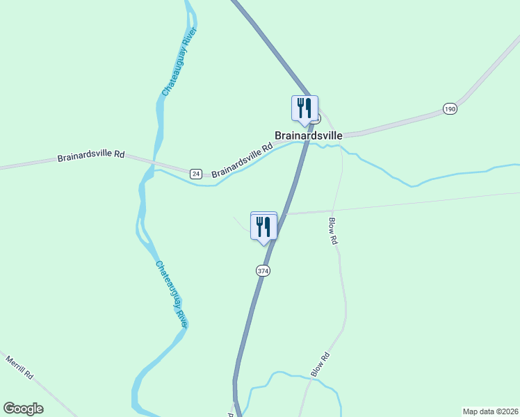 map of restaurants, bars, coffee shops, grocery stores, and more near 6291 New York 374 in Chateaugay