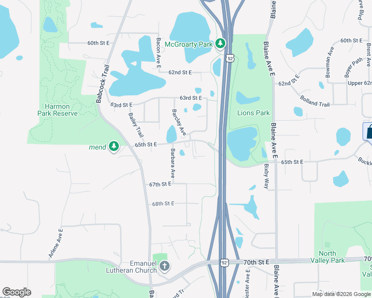 map of restaurants, bars, coffee shops, grocery stores, and more near 2148 65th Street East in Inver Grove Heights