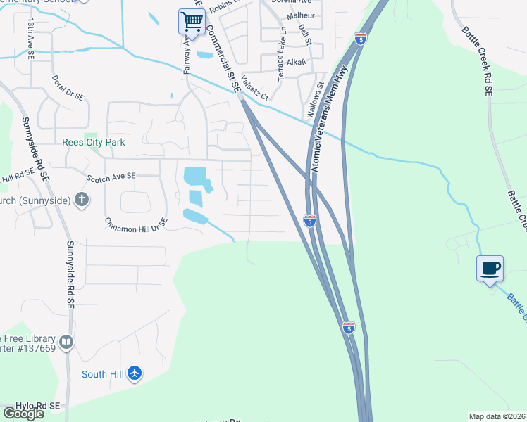 map of restaurants, bars, coffee shops, grocery stores, and more near 2143 Nomad Court Southeast in Salem