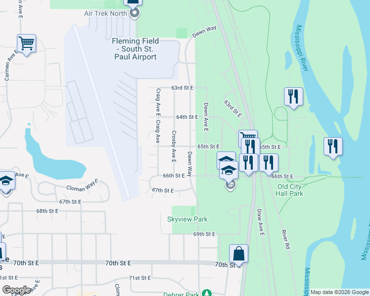 map of restaurants, bars, coffee shops, grocery stores, and more near 6545 Dawn Way in Inver Grove Heights