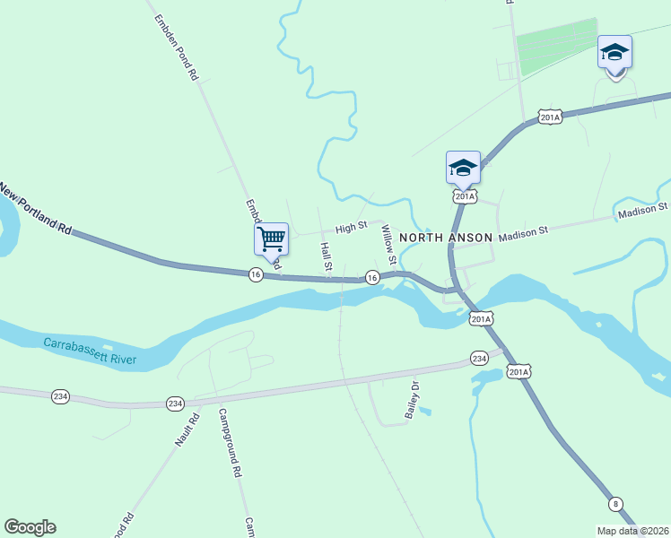 map of restaurants, bars, coffee shops, grocery stores, and more near 3 Hall Street in Anson